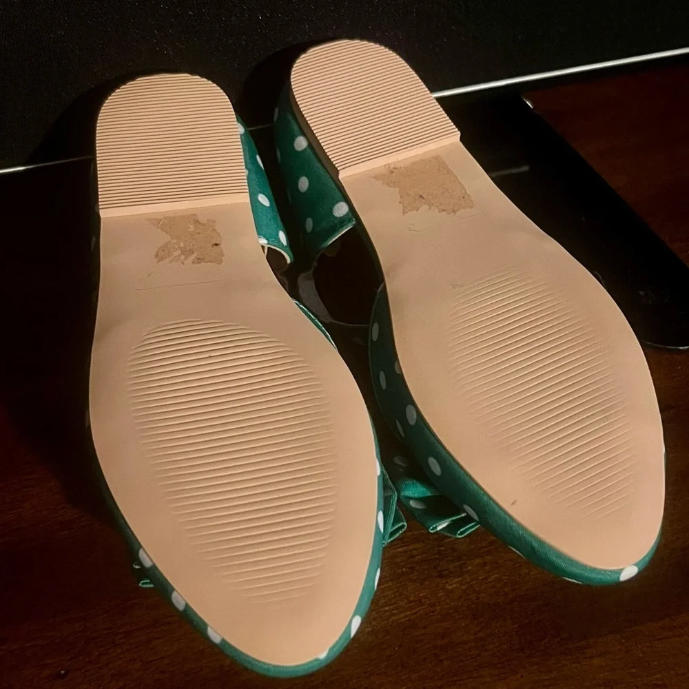 Janie and Jack, DOT BOW FLATS, green and white, size 11